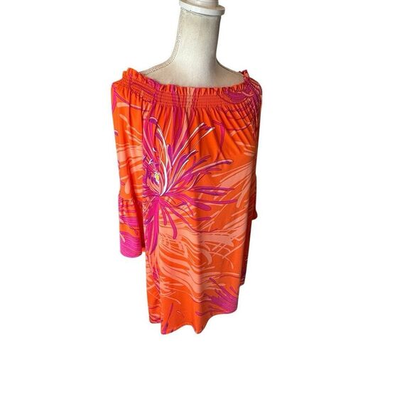 Trina Turk Off The Shoulder Mini Tropical Floral Multi-Color Dress Size L - Picture 2 of 4